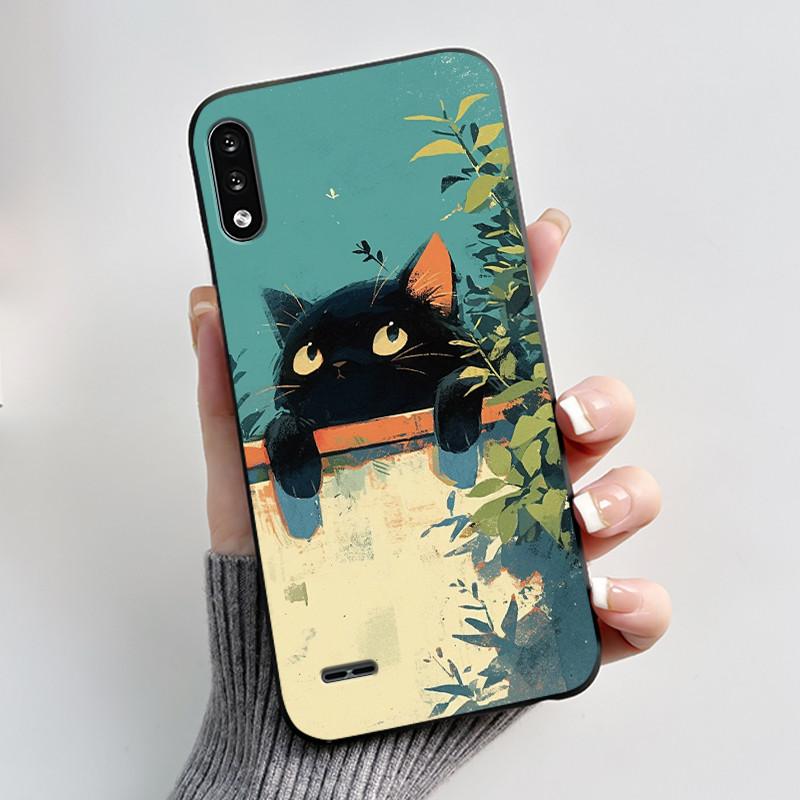 Casing For LG K22 Soft Case LMK200Z LMK200E LMK200B LM-K200 Aesthetic Cute Cat Cartoon Phone Back Cover Shockproof Black Bumper