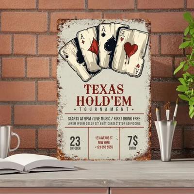 Texas Holdem Metal Tin Sign 8x1220cmx30cm Vintage Rustic Wall Art IndoorAluminum