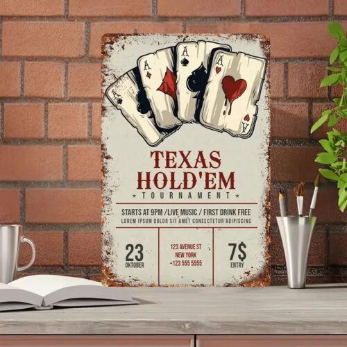 Texas Holdem Metal Tin Sign 8x1220cmx30cm Vintage Rustic Wall Art IndoorAluminum 20x30cm（7.8x11.8inch）