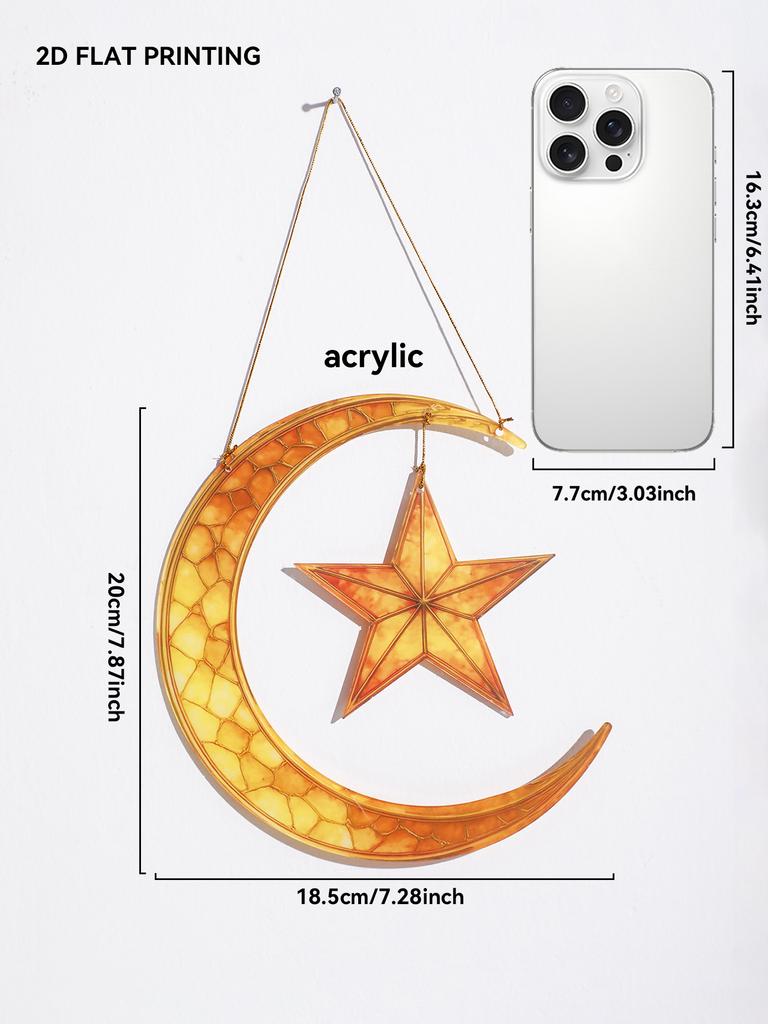 Islamische Mond Stern Laterne Hängedekor - Acryl Eid Mubarak Ornament für Ramadan Kareem Muslimisches Fest Heim Fenster Wanddeko