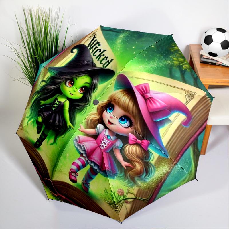 Magic Witch And Friendship Umbrella Folding Umbrella, Automatic Umbrella 8-Frame for Travel, Camping Use Gift for Halloween Christmas