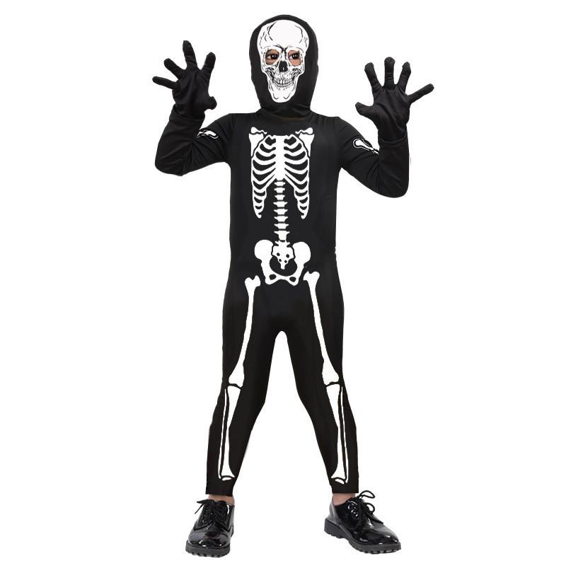 Kids Halloween Skeleton Costume Set Glow-in-the-Dark Ghost Outfit Party Stage Performance Unisex