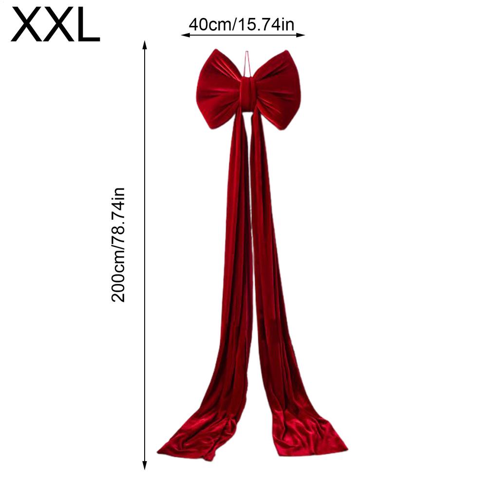 80/180cm Giant Bow Christmas Tree Top Decoration Christmas Front Door Bow With Long Ribbon Velvet Flower Wreath Wall Decoration
