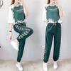 Women Suit Summer Casual Loose Short Sleeve T Shirt + Cropped Pants Set