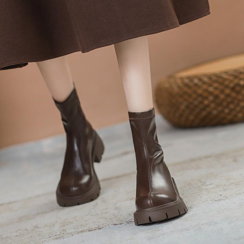 thick-soled Martin boots women's British style spring and autumn 2025 new thin boots fashion thick heel short boots leather boots