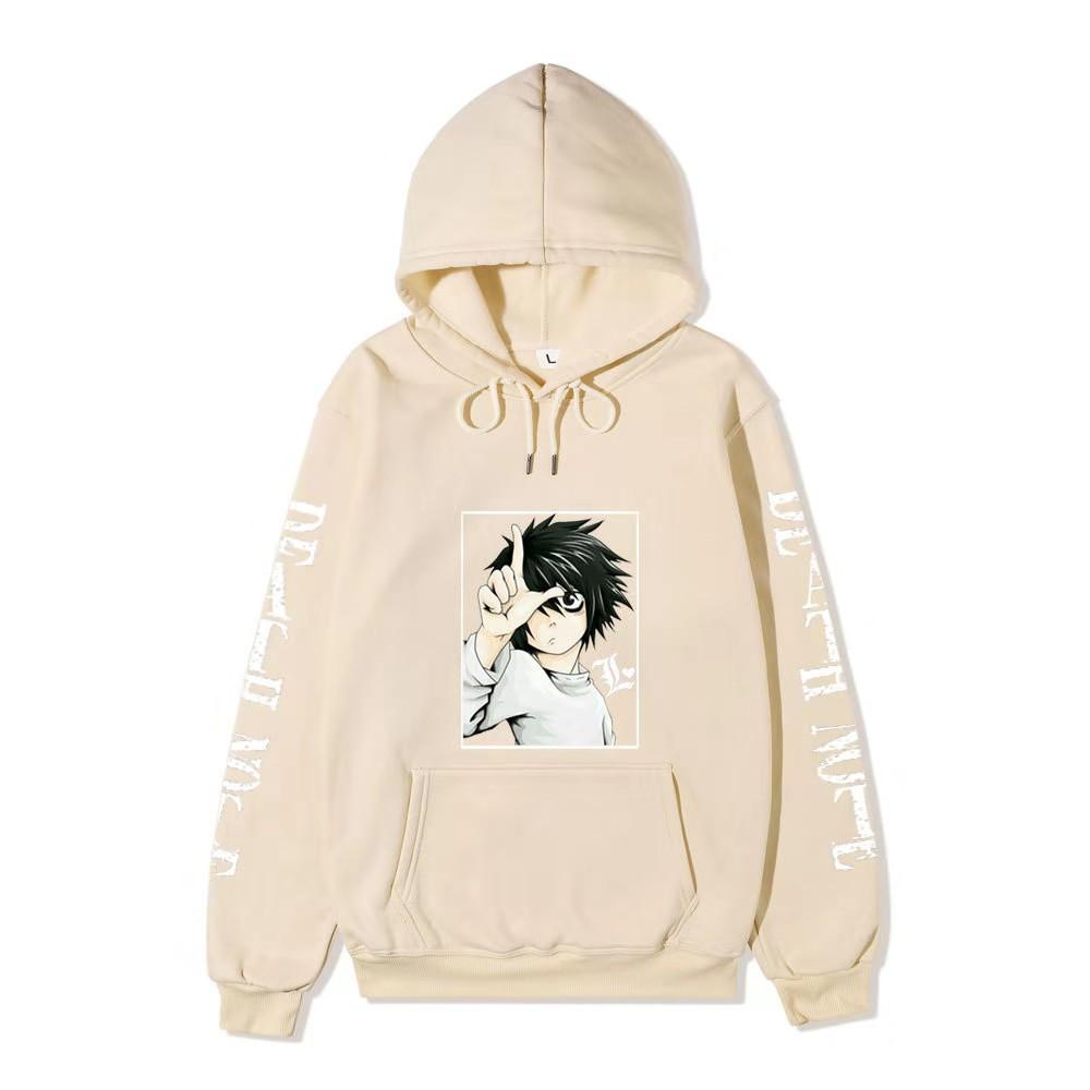 Men Women Fleece Hoodie Death Note L Portrait Two Sleeve Vertical White Text Anime Casual Hooded Sweatshirt