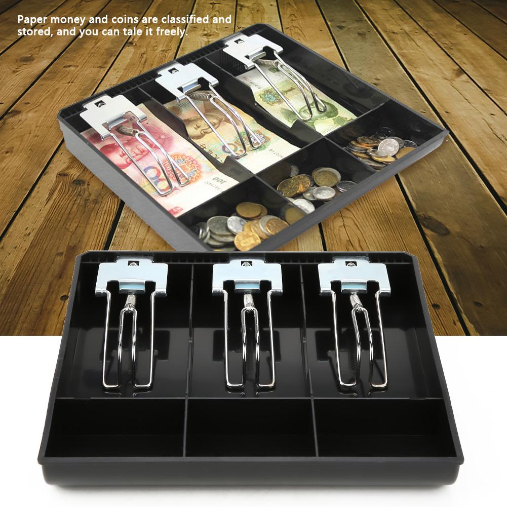 Cash Drawer Register Insert Tray Replacement Cashier Three Box with Metal Clip(black)