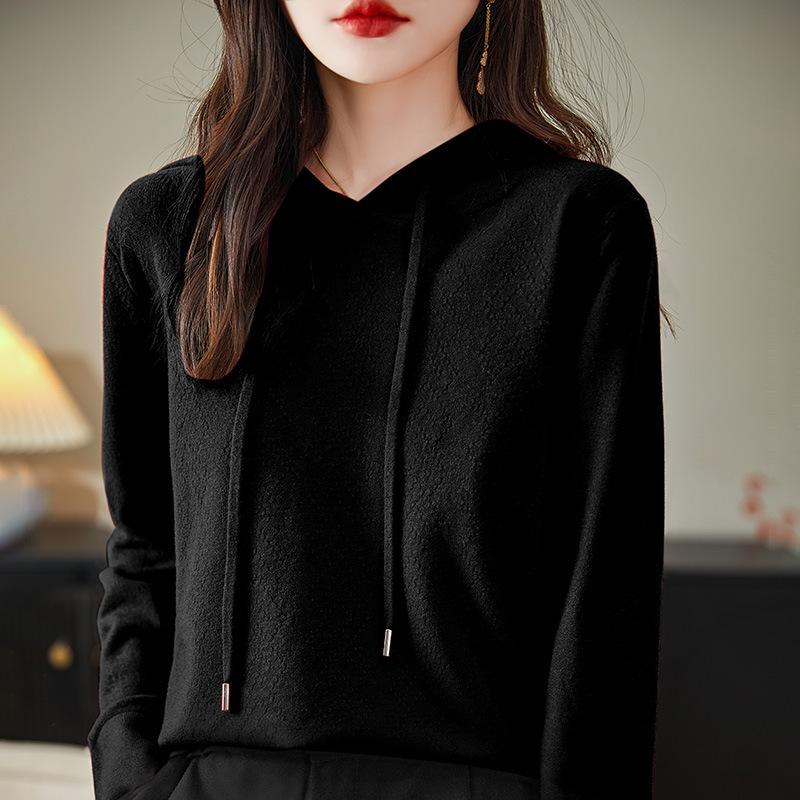 Womens Loose Hooded Long Sleeve Knit Pullover Sweater Casual Top