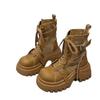 Martin Boots Women's Autumn New Versatile Splicing Cloth Thick-soled Muffin Strap Locomotive Boots Small Short Boots