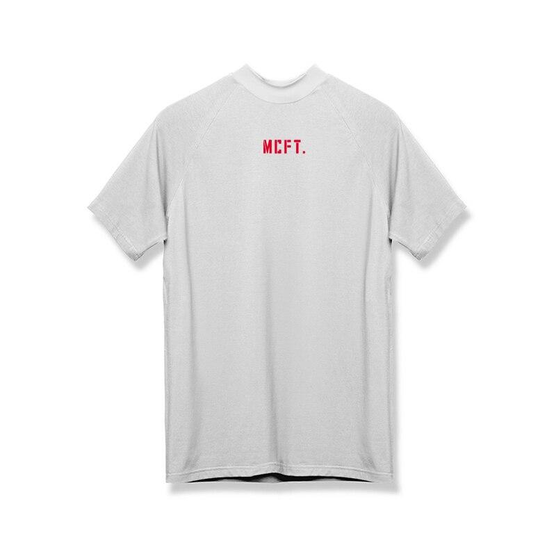 

Muscleguys, летняя легкая удобная футболка для бега, мужская футболка из полиэстера с полувысоким воротником, эластичная, спортивная, для фитнеса, с коротким рукавом XXL белый