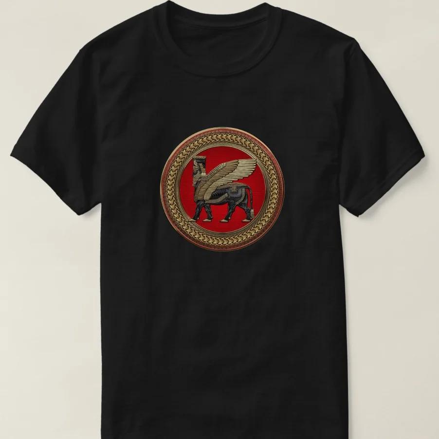 Mesopotamia Assyrian Winged Bull, Gold and Black Lamassu T-Shirt. Summer Cotton Short Sleeve O-Neck Mens T Shirt New S-3XL