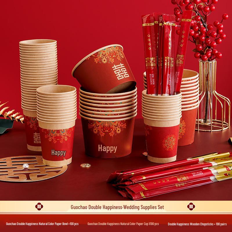 Red Wedding Double Happiness Paper Cups for Festive Celebrations