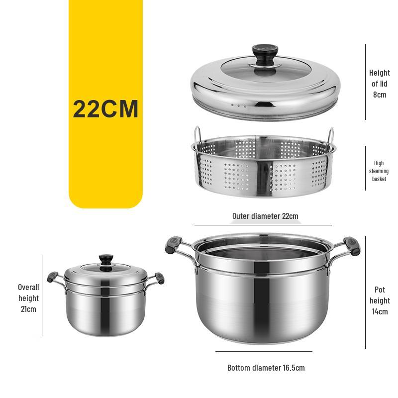 Compact Single-Layer Stainless Steel Steamer Pot – Multi-Functional Rice & Soup Cooker for Household Use