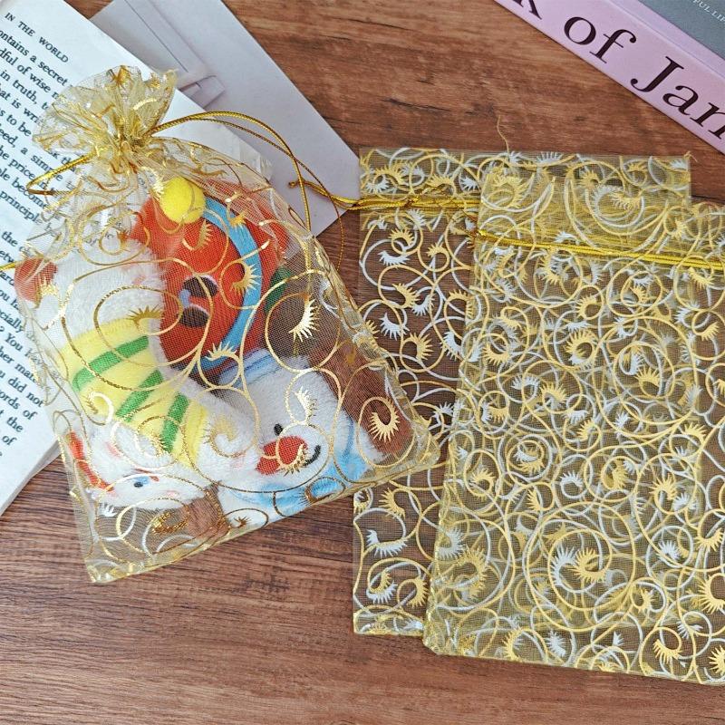 200/10PCS Gold Organza Drawstring Gift Bags Mini Earring Jewelry Pouches Wedding Christmas Party Favor Wrapping Packing Supplies