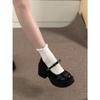 Black French with skirt thick heel high heels women's autumn and winter small man heightening Mary Jane small leather shoes