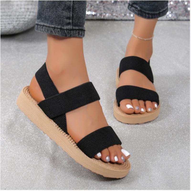 Fashion Summer Elastic Flat Sandals for Women Lightweight Casual Slip on Sandals Woman Comfortable Non Slip Beach Shoes Zapatillas Muje