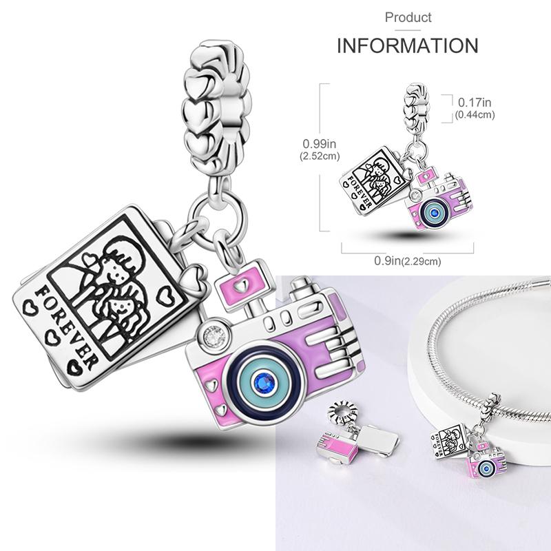 Copper Metal Pink Color Love Color Flower Colorful Drawing Board Pendant Bead Components Camera Charm Bead Components Bead Component Compatible With