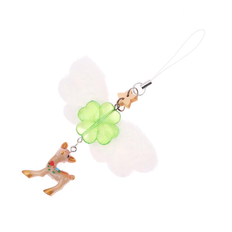 

Four-Leaf Clover Sika Deer Mobile Phone Chain Wings Keychain Pendant Phone Wrist Strap Anti-Lost Lanyard Earphone Camera Chain