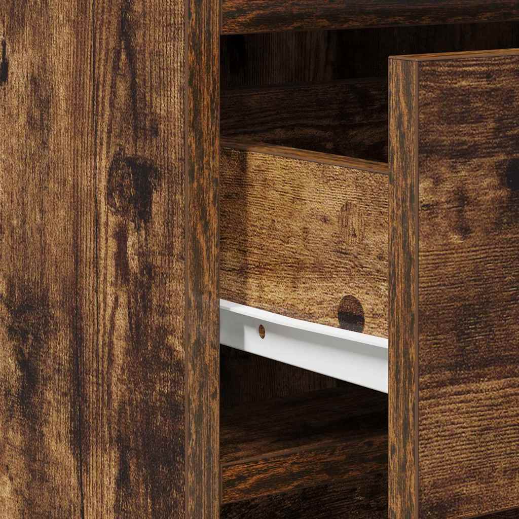 Makeup Table with Mirror Lighting (2 pcs) Brown Particleboard