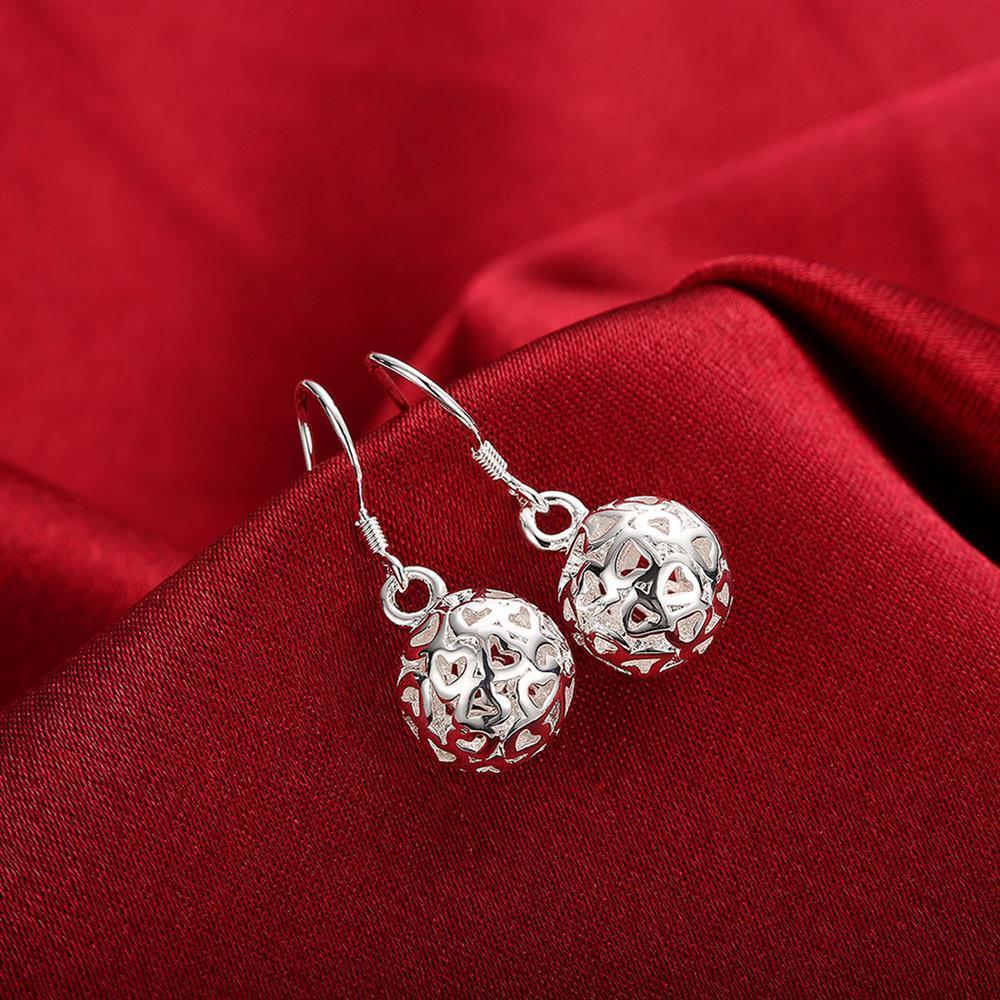 Breloque en argent 925, pendentif boule creuse, collier, boucles d'oreilles, ensemble de bijoux pour femmes, cadeaux de fête de noël à la mode