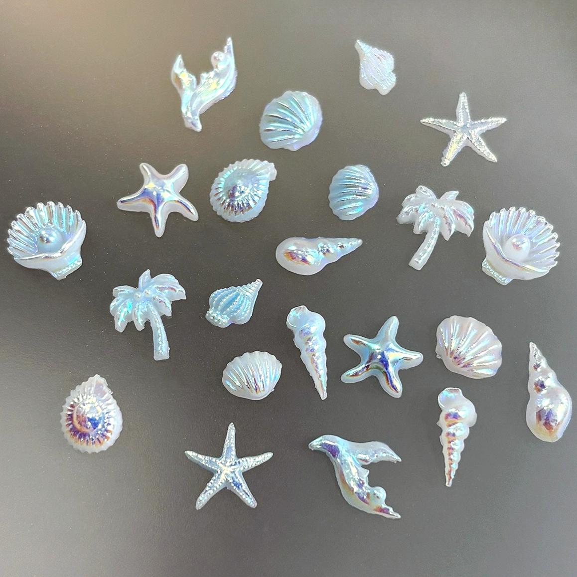 

Summer Beach Nail Charms Set, 3D Shell Starfish Coconut Tree Decorations for Nail Art синий