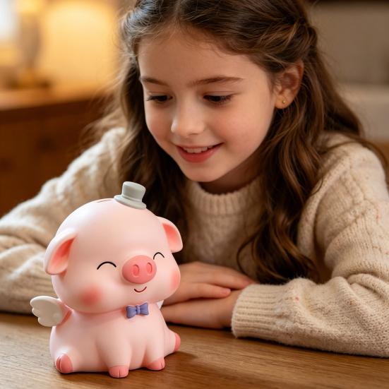 Cartoon Pig Vinyl Piggy Bank, Shatterproof Coin Cash Storage Container, Children Money Saving Box Decoration, Girls for Boys Girls
