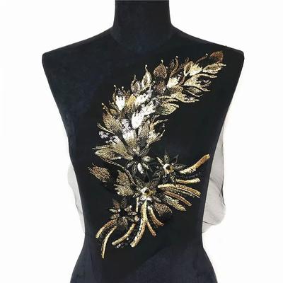 Blue Black Gold Sequined Embroidery Patches Lace Trims Mesh DIY Lace Fabrics Applique Sequins Patches