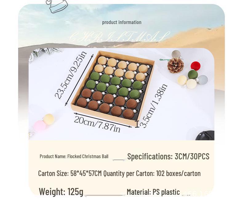 30pcs 3cm Flocked Christmas Ball Ornaments Set - New Arrival in Various Colors for Scene Decoration