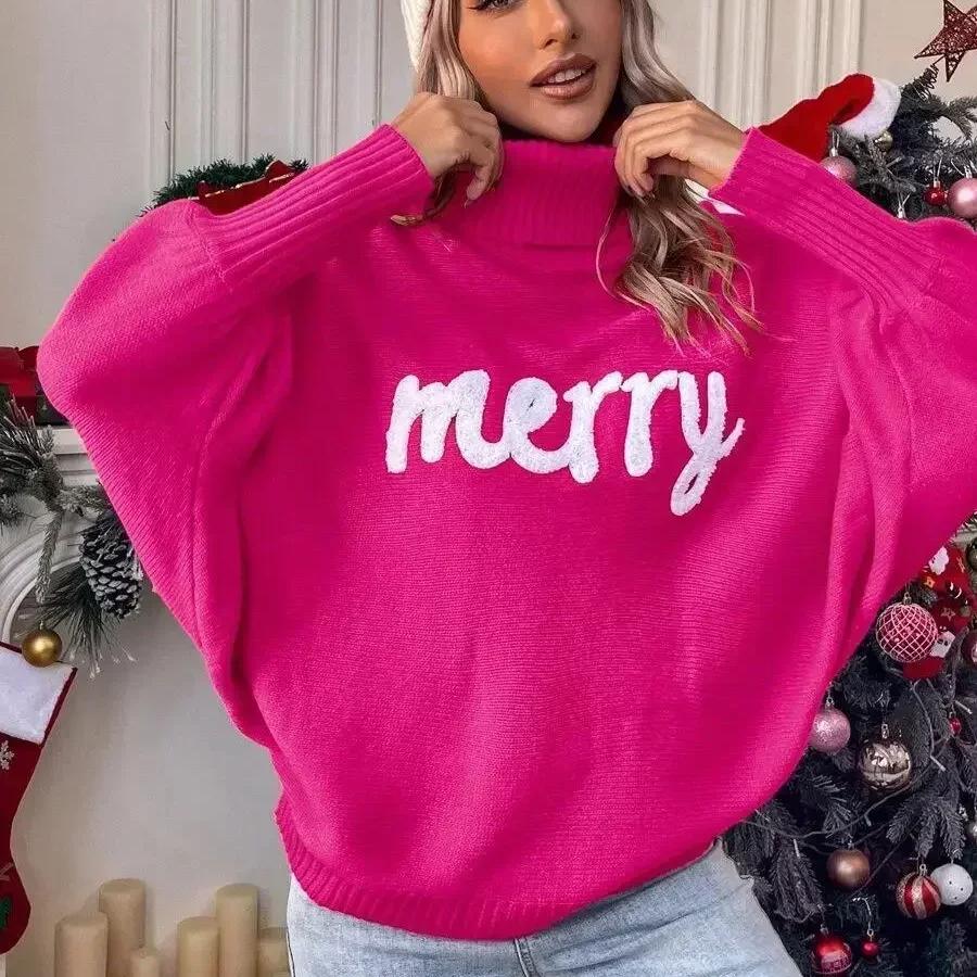 Knitted Women Turtleneck Sweater Loose Pullover Female Jumper Elegant Winter Warm Spring New Year Trendy Christmas Sweater