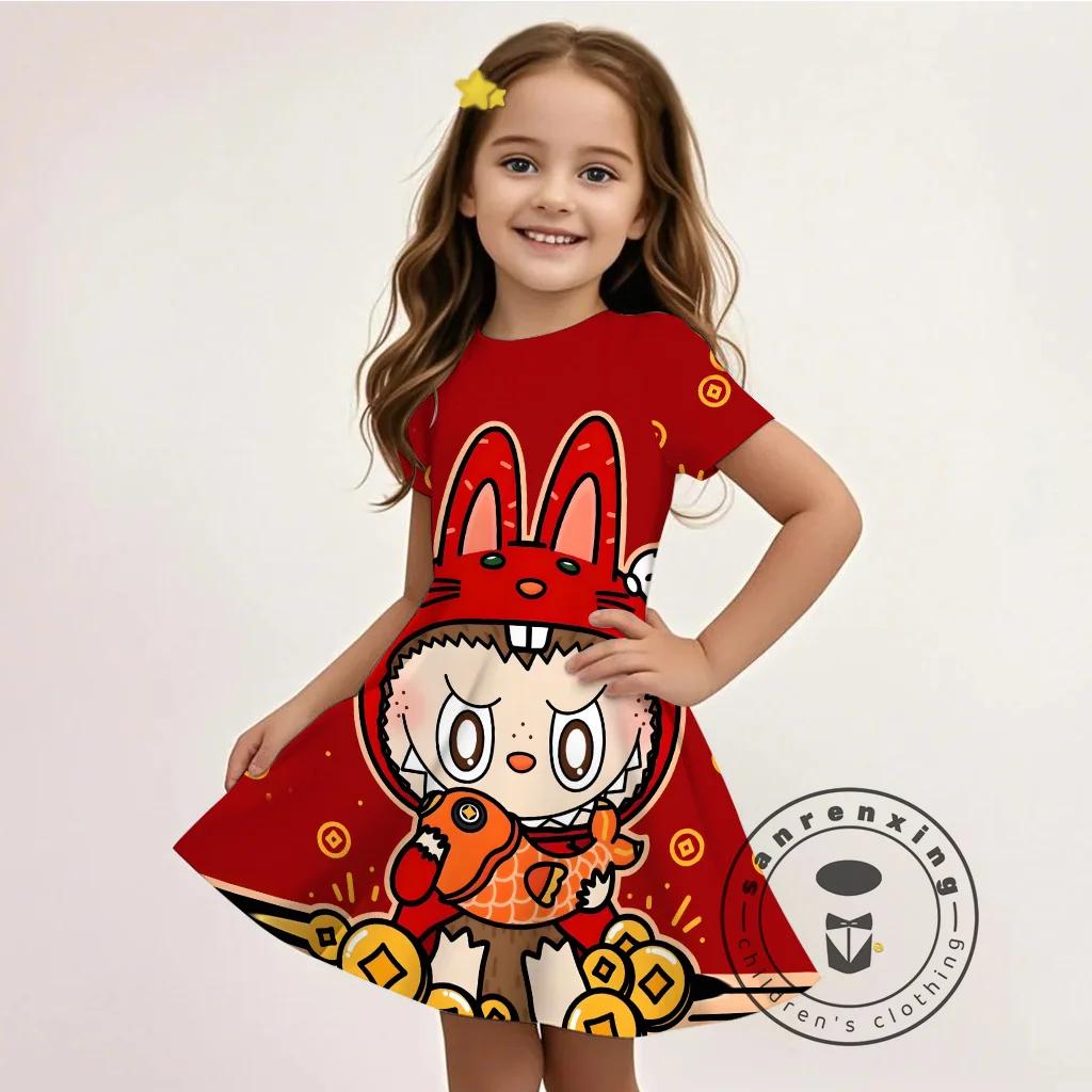 L-LABUBU-O rochie 3D de vară pentru fete cu imprimeu desen animat, stil casual Y2K, țesătură respirabilă, drăguță, accesibilă, la mare căutare