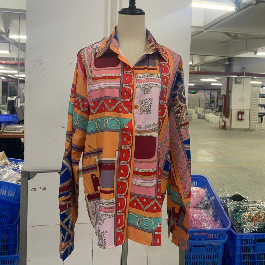 Women Summer Fashion Casual Long Sleeve Lapel Panel Cardigan Button Tops