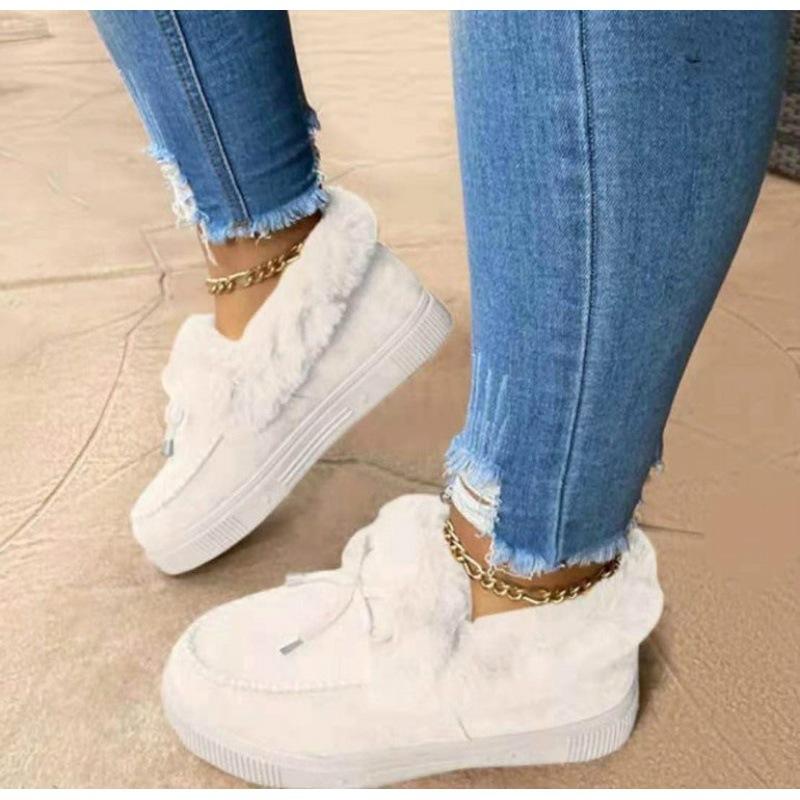 Cotton shoes winter European and American bow warm shoes flat large size Mao Mao shoes large size