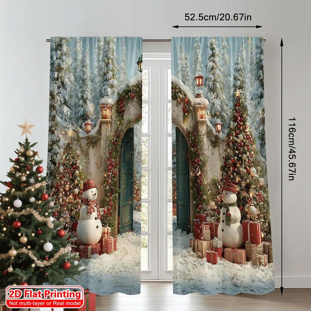 2pcs 2D flat printing Merry Christmas Popular Curtain Snow Arch Machine Washable Polyester Without Electricity Festive Curtains