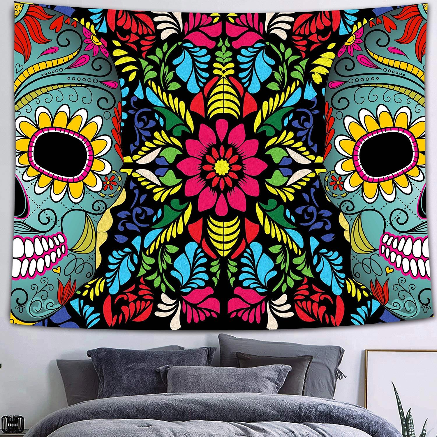 Неоновый цвет гобелен с черепом — фото 16