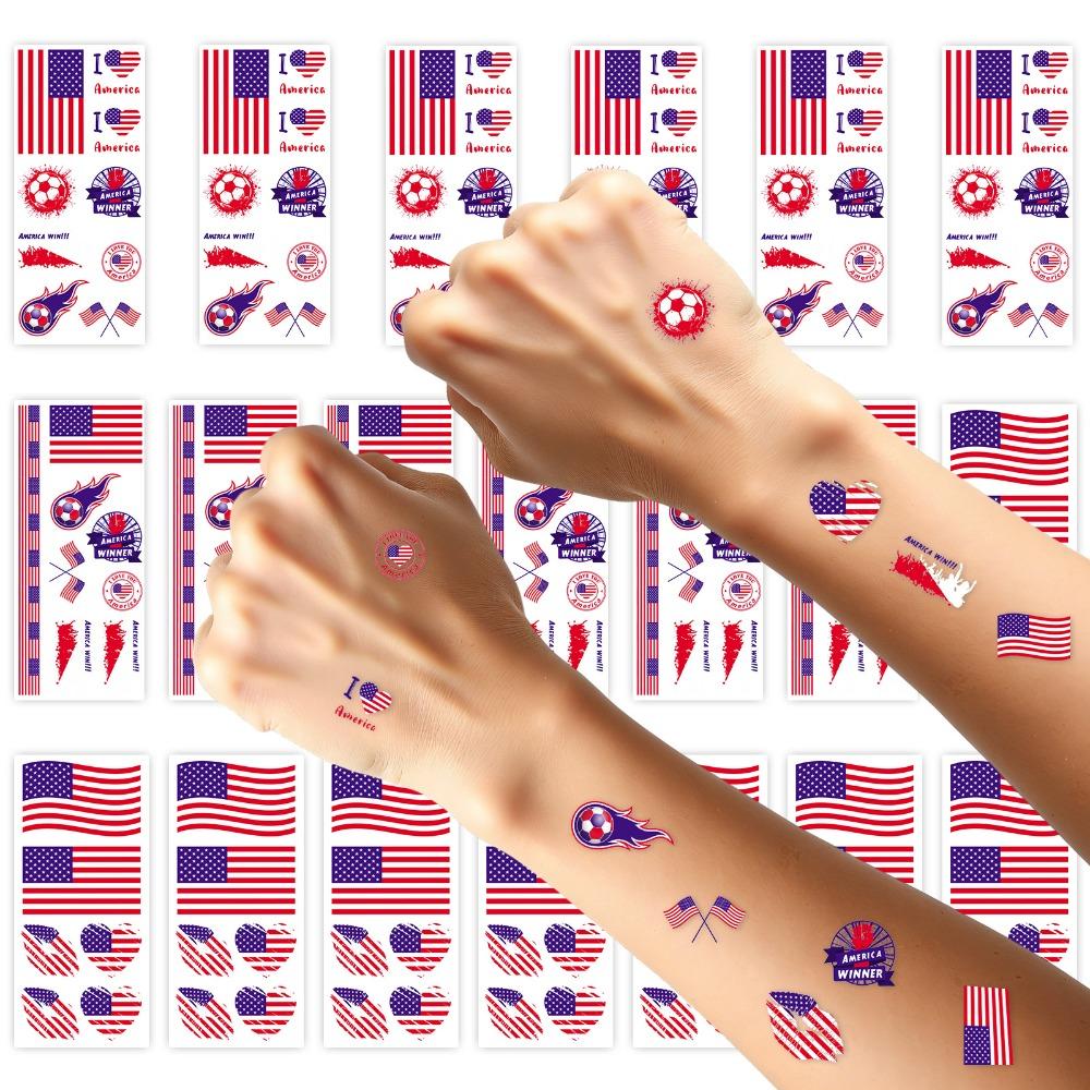 26pcs 2026 Temporary Tattoos National Flag Stickers Fans Waterproof Fake Tattoo American Flag Windmill Celebration Supplies