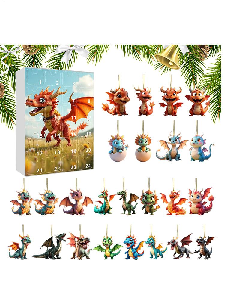 Christmas Countdown Calendar 2D Acrylic Christmas Tree Dinosaur Pendant Tree Ornament Decoration Party Favors for Holiday Car