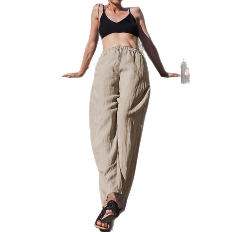 White linen tencel wide-leg women's pants, spring/summer high-end loose simple straight-leg pants, paper-thin cotton-linen casual women's trousers