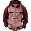 Men's Hooded Multi-Pocket Patchwork Sweatshirt - European & American Style, Spring/Autumn, Solid Color, Youth Sport Workwear