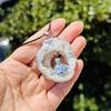 Artificial Crystal Agate Pendant Necklace With Silver Edge For Daily Wear