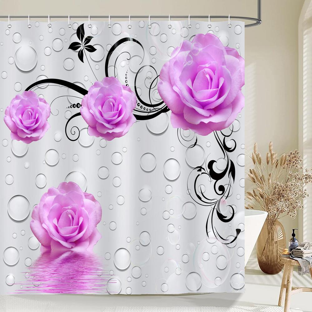 Beautiful Flower Butterfly Art Fabric Shower Curtain,Rose Decor Bathroom Shower Curtains with Hooks,Waterproof Bathroom Curtains
