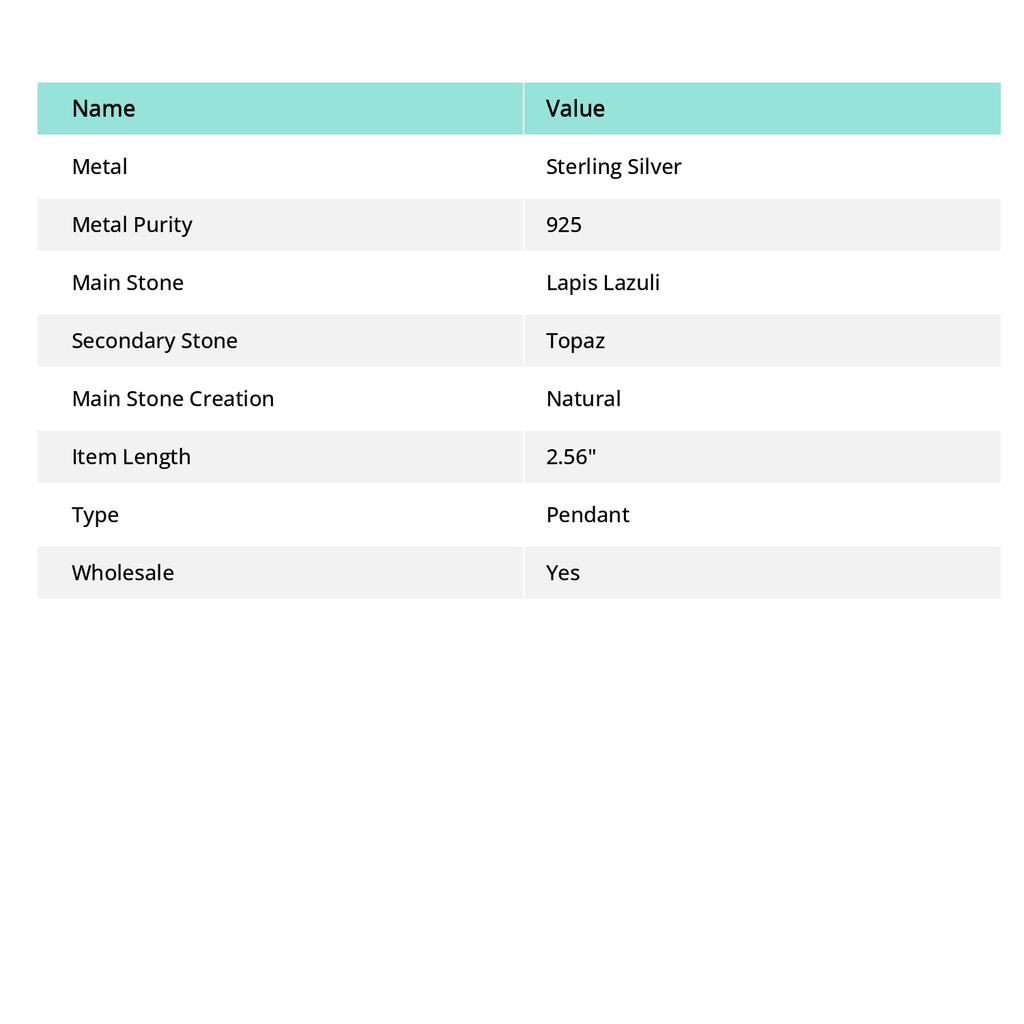 Natürlicher Lapislazuli, Topas 925 Sterling Silber Schmuck Anhänger 2,56" E4w79