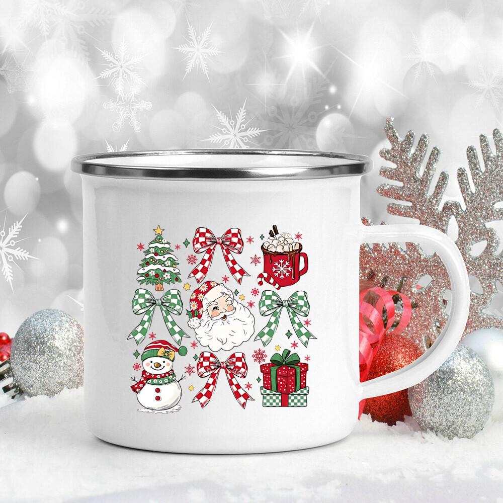 Christmas Bow Pattern Printed Hot Chocolate Mug Juice Mugs Christmas Party Drink Tea Wine Beer Cups Xmas Holiday Gift