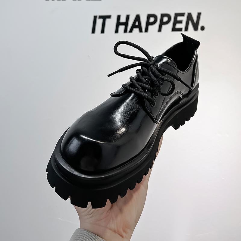 Derby thick soled men's leather shoes Fashionable and versatile styles Weddings and party Daily office and business Black shoes
