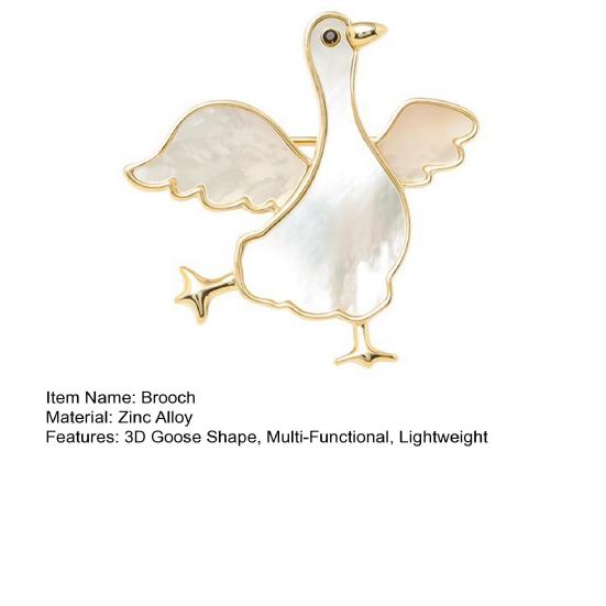 Brooch Pin, 3D Goose Design Lapel Pin with Mother-of-Pearl Inlay, Wear-Resistant Thick Coating Strong Buckle Pin for Coats Sweaters Gift