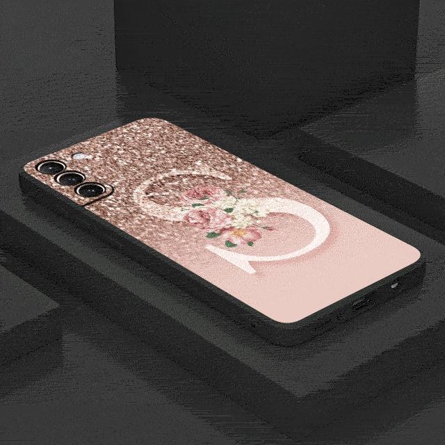 Letter Pink Shiny M R Case For Samsung Galaxy S24 S23 S22 Ultra S20 FE S21 S10 Note 20 10 Plus Phone Cover