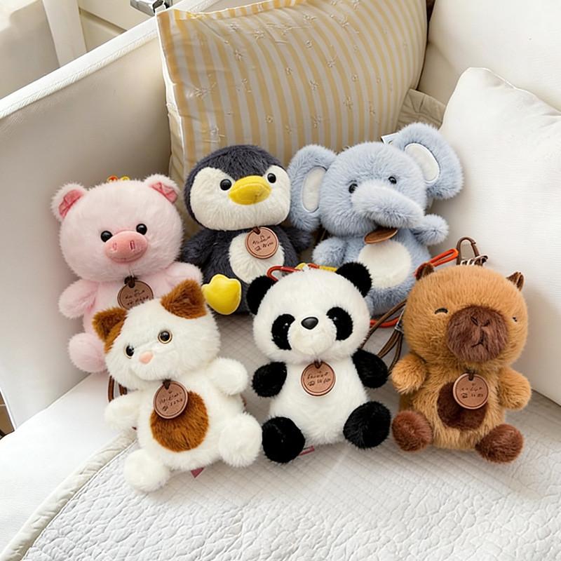 Cartoon Dog Capybara Elephant Bear Dinosaur Cat Plush Toy Keychain For Gift Giving