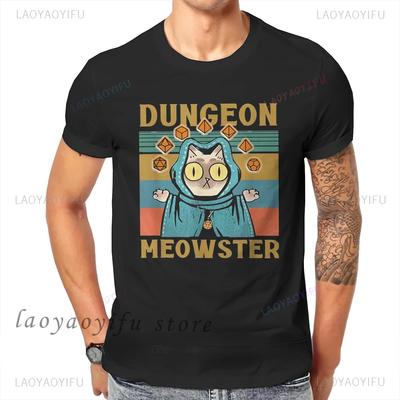 Kawaii Dungeon Meowster Classic T Shirt Retro DnD Game Fabric Graphic Tshirts Unisex Summer Commuter Cotton Clothes Ropa Hombre