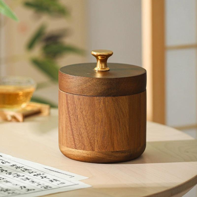 Solid Wood with Lid Ashtray for Home Living Room, Stainless Steel Inner Container, Luxurious and Retro Style Ashtray, Dust-proof