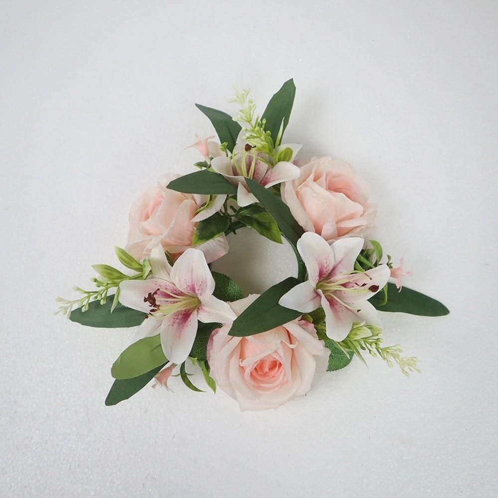 Silk Candle Ring Artificial Flowers Mini Rose Wreath New Candlestick Wreath  Dining Table Core