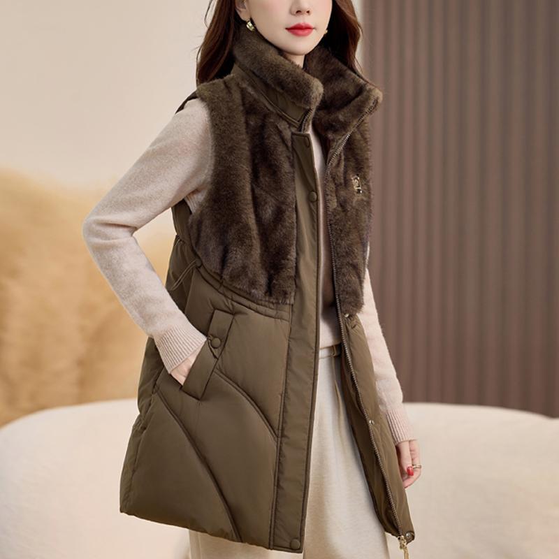 

Модный зимний женский жилет с капюшоном, меховым меховым воротником, толстый, теплый, повседневный, без рукавов, женская длинная куртка L